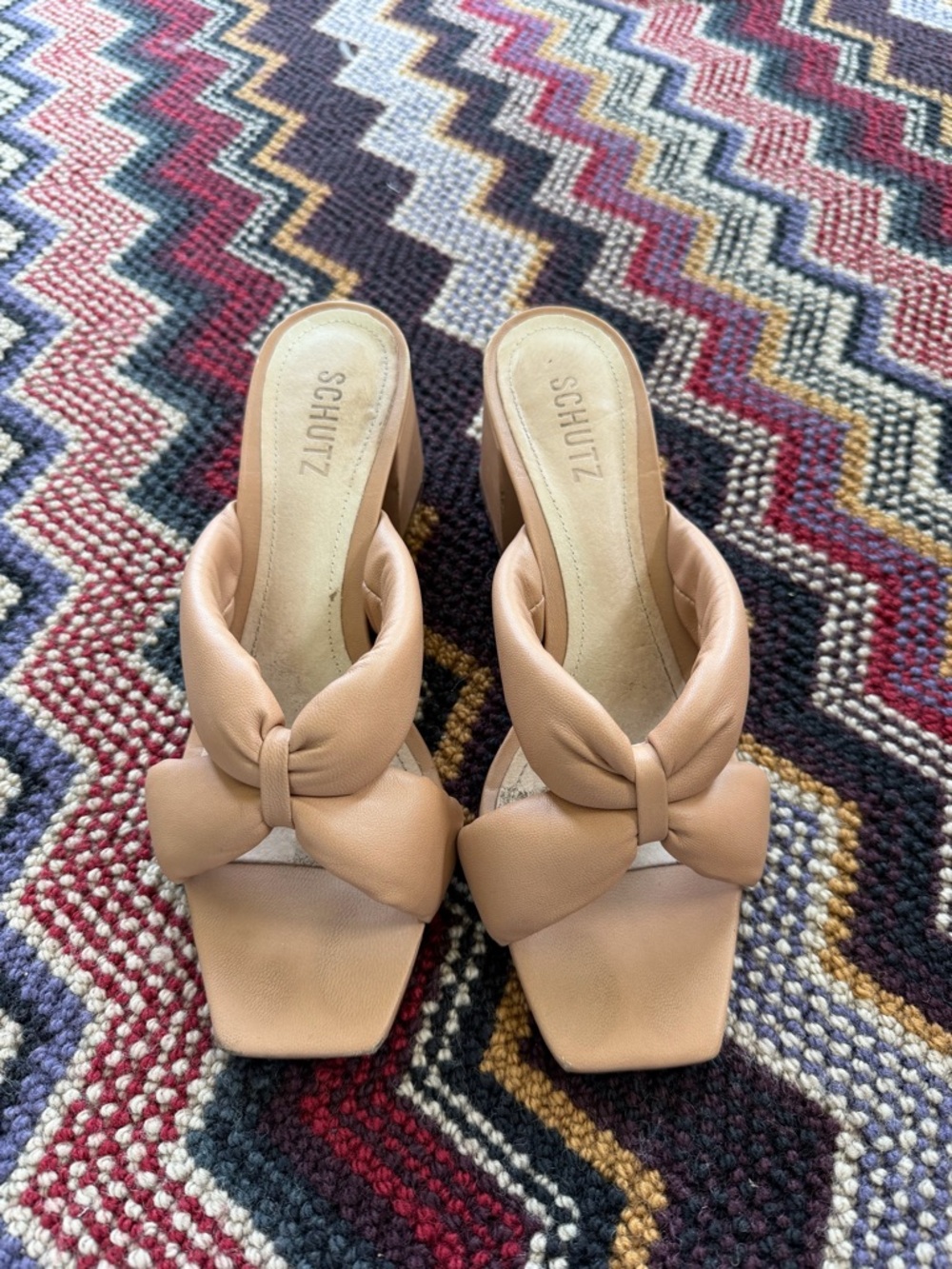 SCHUTZ Nude/Tan Knotted Slide Heels